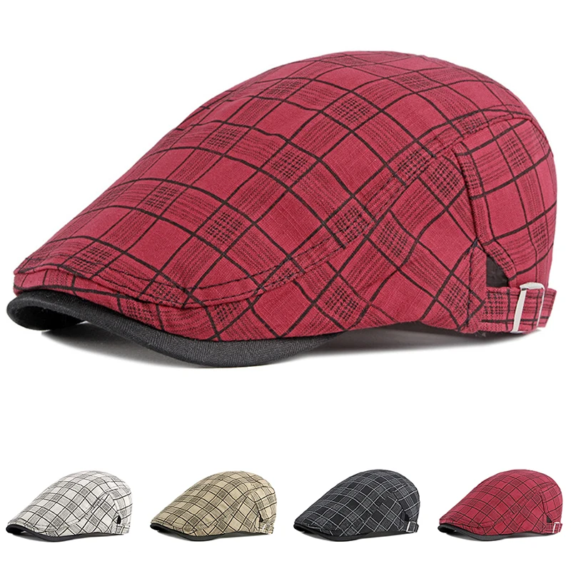 Fashion Fine Stripe Lattice Berets Hat Women Men Spring Summer Plaid Visors Red Green Blue Duckbill Herringbone Flat Cap