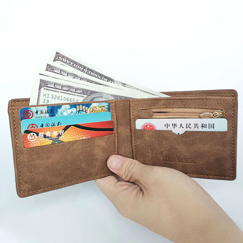 Dompet Kulit PU Pria Retro Fashion Baru Dompet Uang Kecil Desain Harga Dolar Dompet Tipis Pria Top dengan Tas Koin