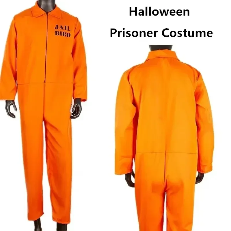 

Man Jail Jumpsuit Adult Orange Prison Uniform Halloween Costume Props Long Sleeve Jumpsuit Jail Party Cosplay Costumes for Adult