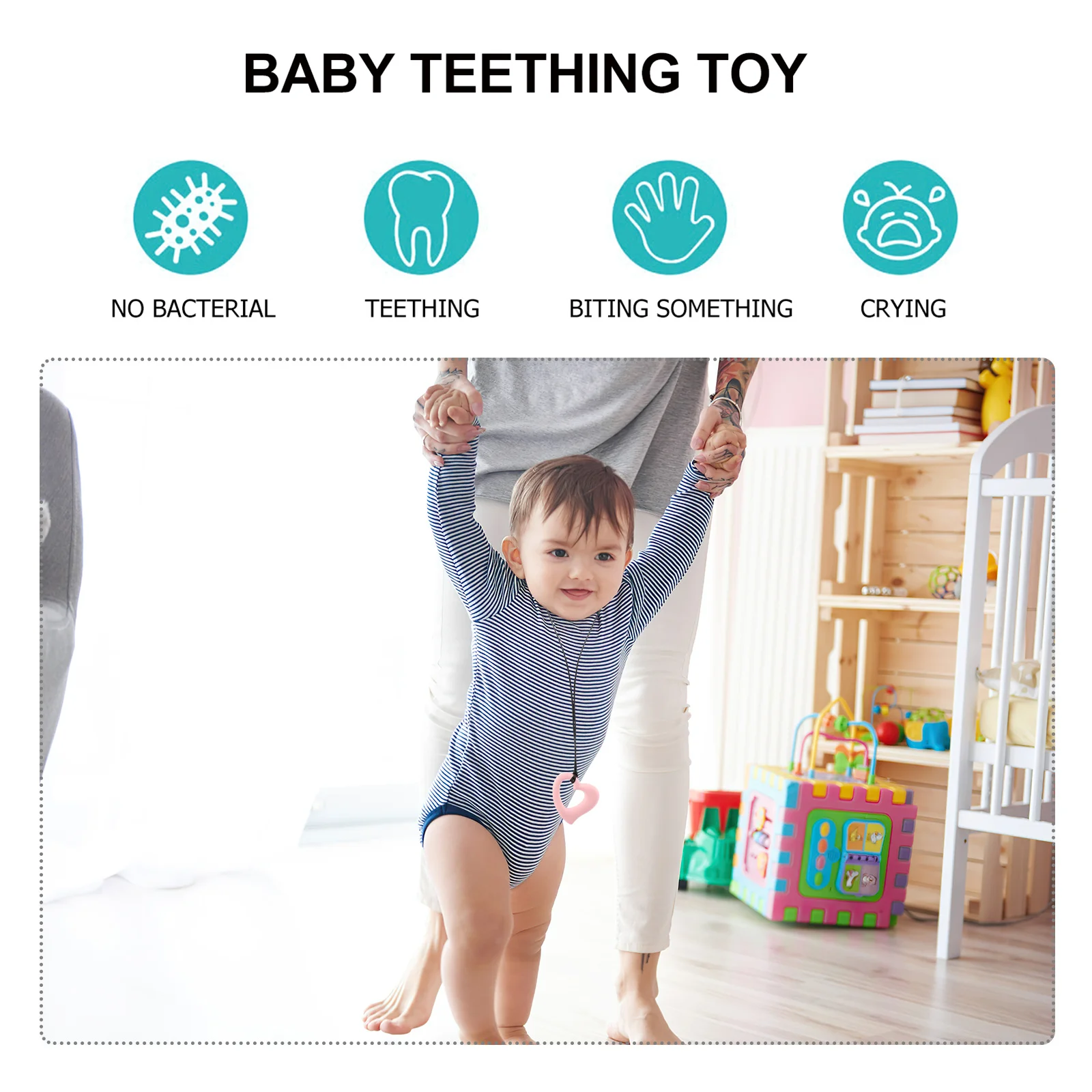 2 pçs silicone forma de coração bebê mordedor mastigar sensorial colar infantil mascar alívio dentição mordedor brinquedo dentição do bebê brinquedo