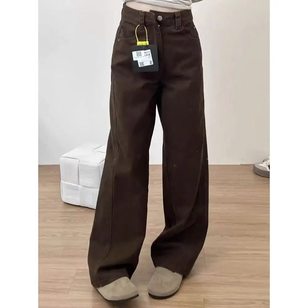 American Style Coffee Jeans New High Waist Loose Thin Straight Denim Pants Women Korean Spring Autumn Solid Long Cowboy Trousers
