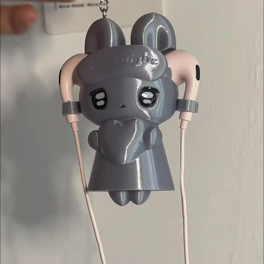 Bunny Earphone Cable Organizer Keychain Cartoon Wire Holder Portable Cord Bag Pendant Creative Gift for Girls