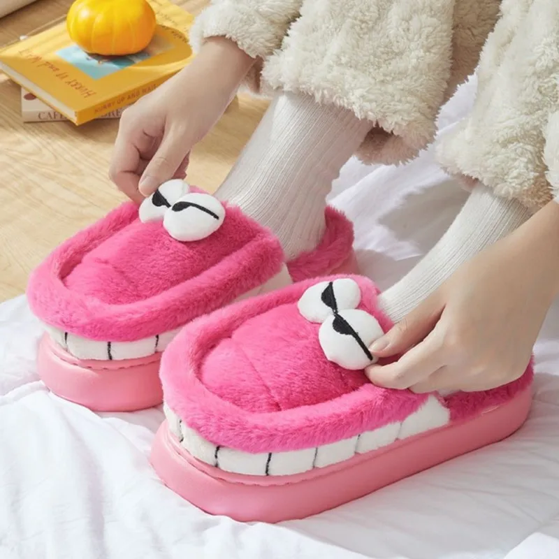 Women Casual Flip Flop Winter Women Furry Slippers Cartoon Cute Crocodile Slipper Home Plush Warm Slides Thick Sole Cotton Shoes