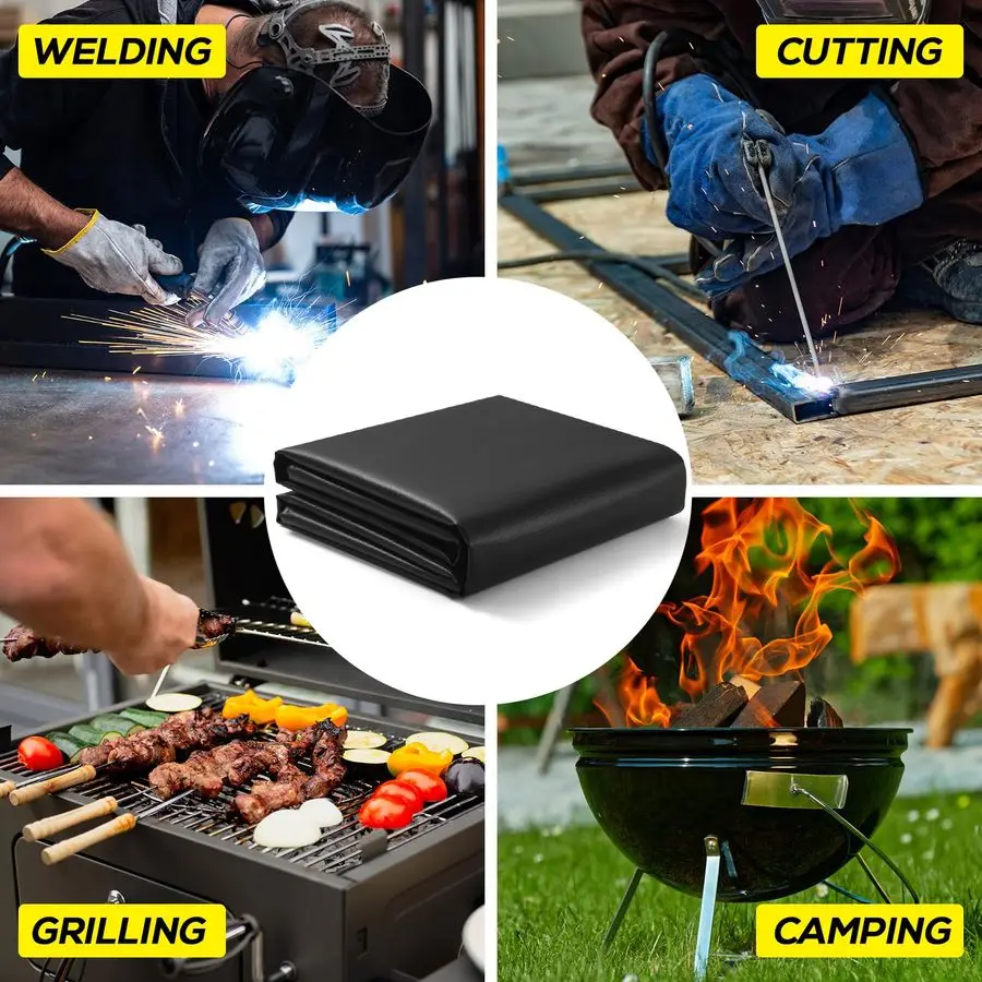 بطانية لحام، بطانية حريق من الألياف الزجاجية المطلية بالسيليكون مقاس 4 × 6 أقدام، بطانية لحام مقاومة للحريق، مصممة للاستخدام المنزلي والخارجي