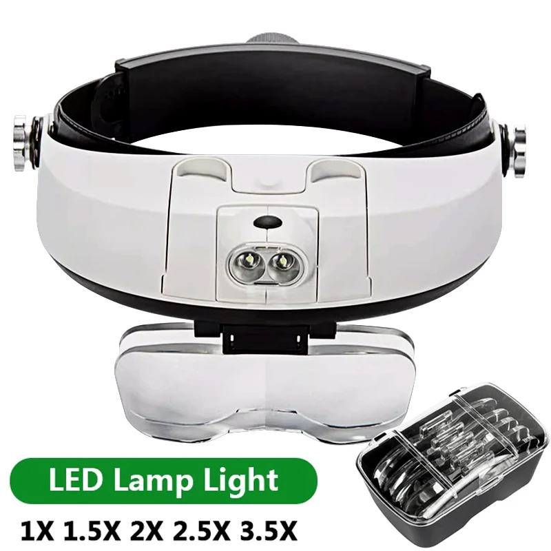 LED Lamp Head Magnifier High-definition Magnifying Glass Reading Maintenance Optical Special 1.0X 1.5X 2.0X 2.5X 3.5X Lens Loupe