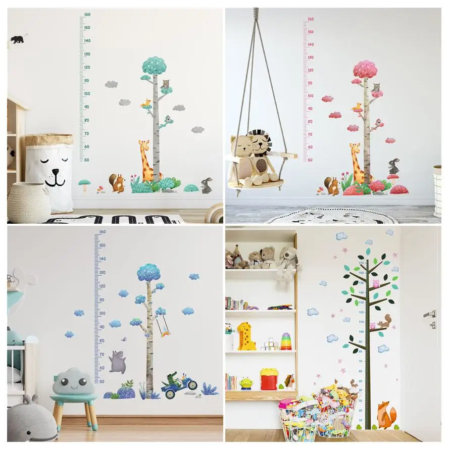 Cartoon Tree Animal Height Measure Sticker For Children\'s Room kids Decor Self adhesive Height Meter Kindergarten Wall Stickers