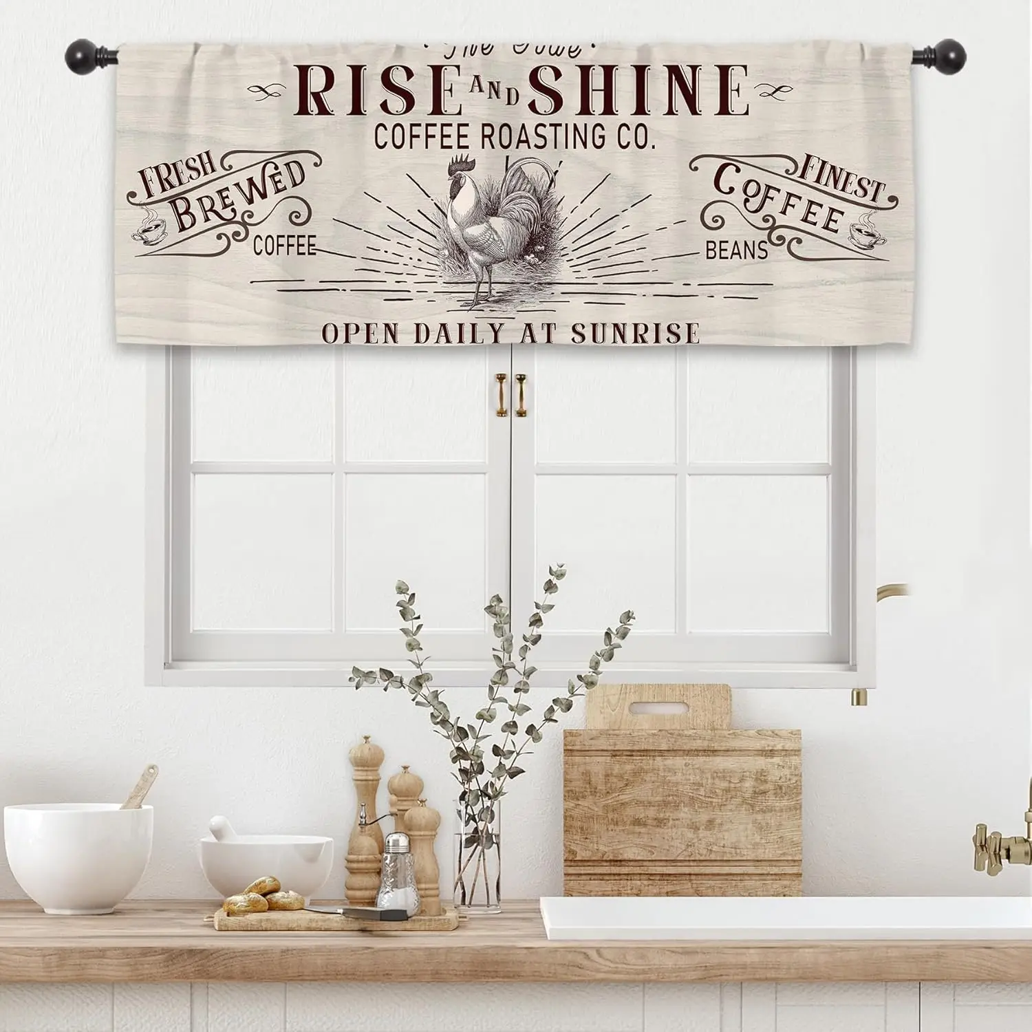 Farmhouse Coffee Curtain Pair 2pcs Rustic Kitchen Valance Window Decoration Cafe Roast Beans Brunch Aesthetic Tapestry Tapestry