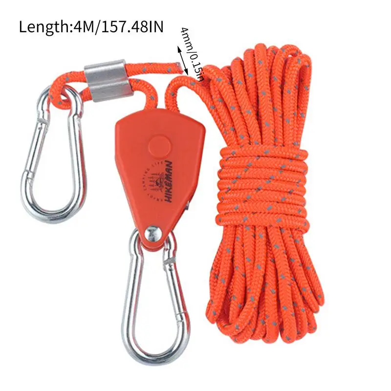 4m Reflective Camping Rope Adjustable Tent Rope Rope Belt Adjuster Outdoor Tent Rope For Camping Hiking Tent Tarp Canopy Shelter