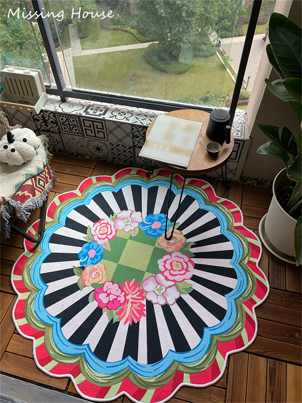 Retro Bohemia Countryside Flower Circular Carpet Doormat Non-slip Home Decro