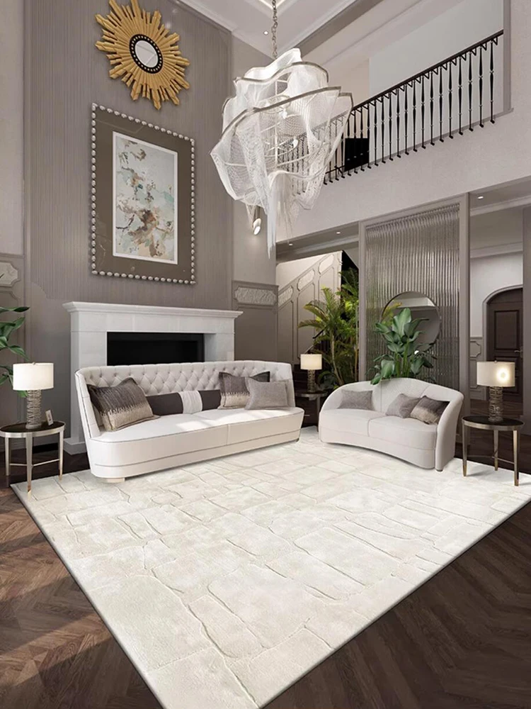Solid Color Handmade Wool Carpet Thicker Living Room Area Rug Simple Hand Carved Large Bedroom Carpet Beige