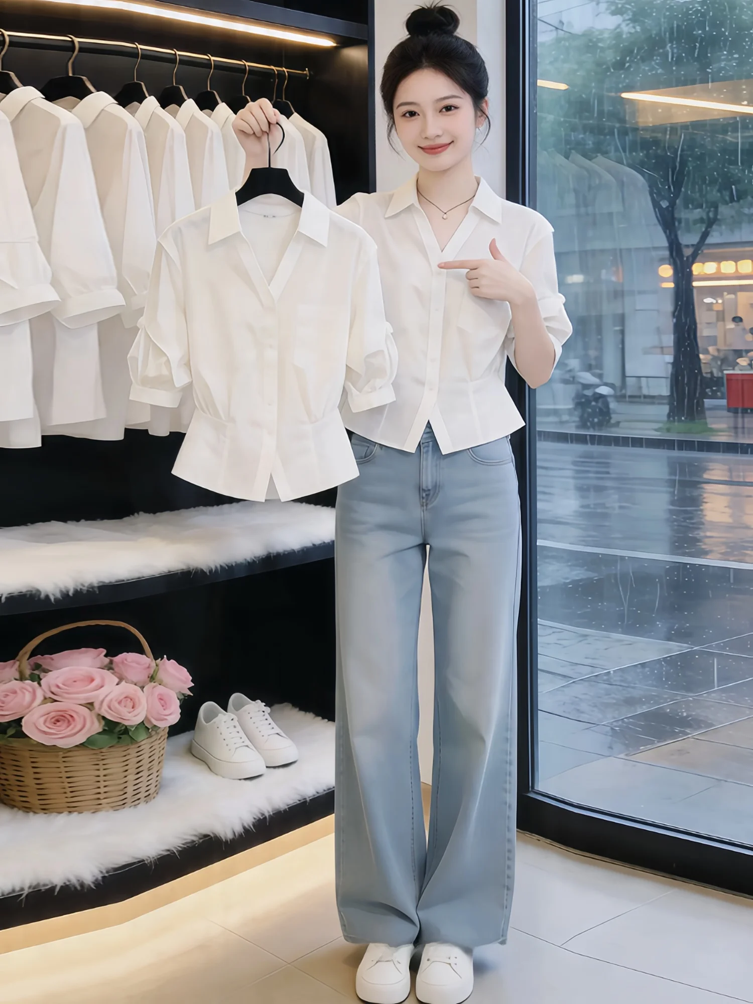 

Elegant Simple Short Sleeve Shirt Women's Commuter Style Waist-Cinching Top Breathable Casual Fashion for Summer 2026