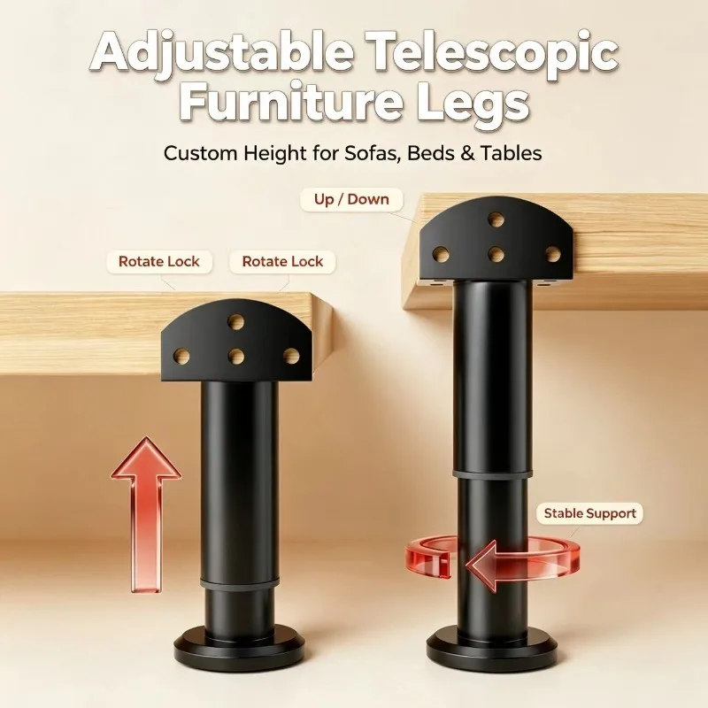 4pcs 18-32cm Adjustable Furniture Legs Telescopic Support Feet for Cabinet Bathroom Vanity Height Raising Replacement Feet
