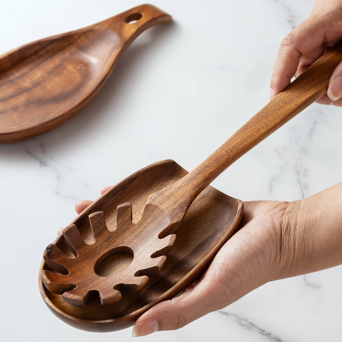1PC-Rosewood Spoon Rest Holder Storage Rack Rice Spoon Spatula Kitchen Countertop Organizer Rack