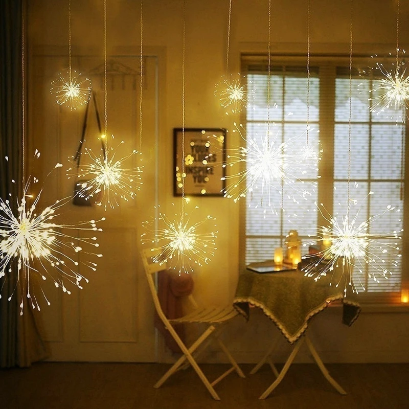 8 Modes Firwork Light Battery Powered LED Firework Copper Wire String Lights Wedding Christmas Garden Decoration