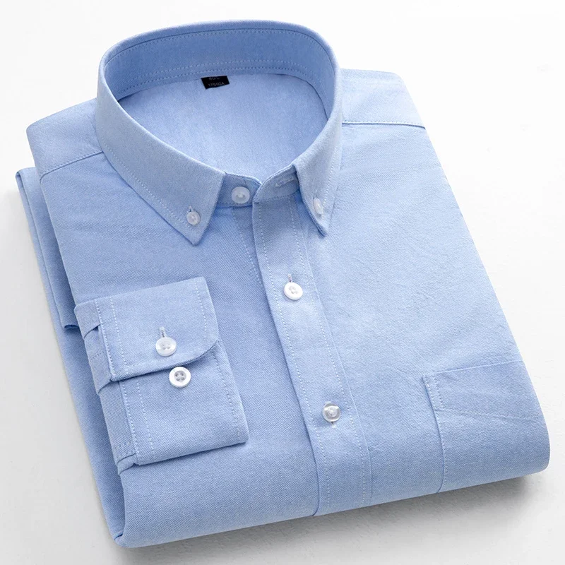 Classic Shirts for Men 100% Cotton Oxford Long Sleeve Shirt Man Casual Regular Fit Soft Spring Summer New Solid Color Clothing