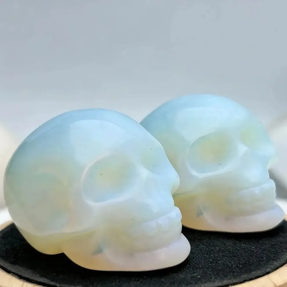 Natural Opal Crystal Skull Statue for Witchcraft Altar Decor, Healing Mineral Specimen, Exquisite Halloween Gift for