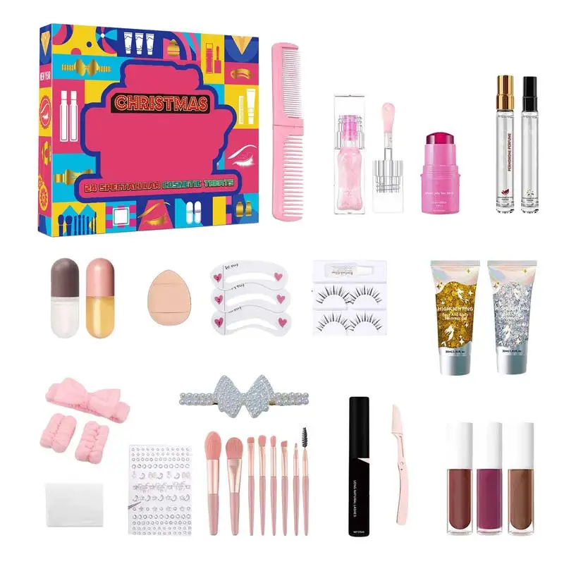 Makeup Advent Calendars Makeup Countdown 24Pieces Lipsticks Advent Calendars Cosmetic Headband 24Days Makeup Set Christmas