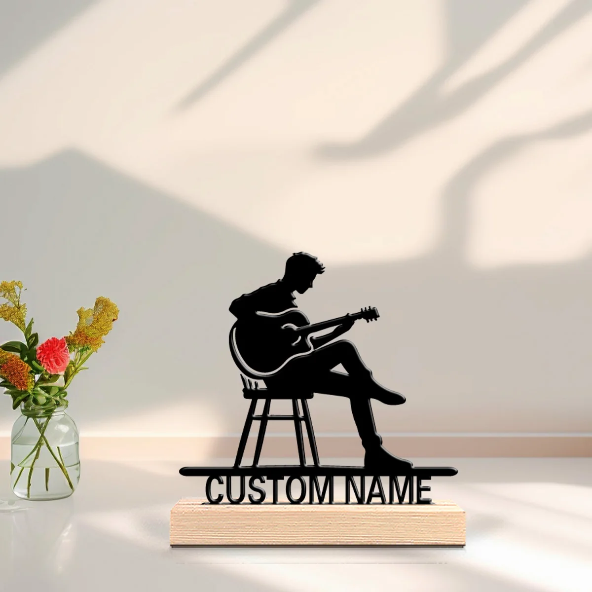 1pc Beauty Personalized Custom Guitar Metal Statues Music Lover’s Gift with Wooden Base Perfect for Singers Podcasters Studio