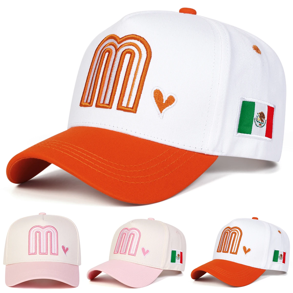 Unisex M Love Heart Embroidery Baseball Caps Spring Autumn Outdoor Adjustable Casual Hats Sunscreen Hat Sports Cap