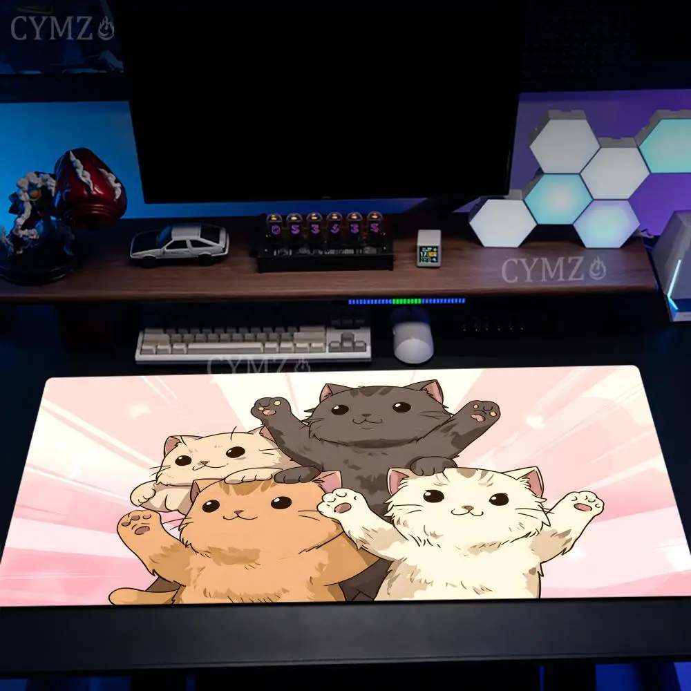 Anime-themed cute cat large Mouse Pad Desk Mat Gaming mats with Stitched Edge Durable Non-Slip Computer mousepad office rug