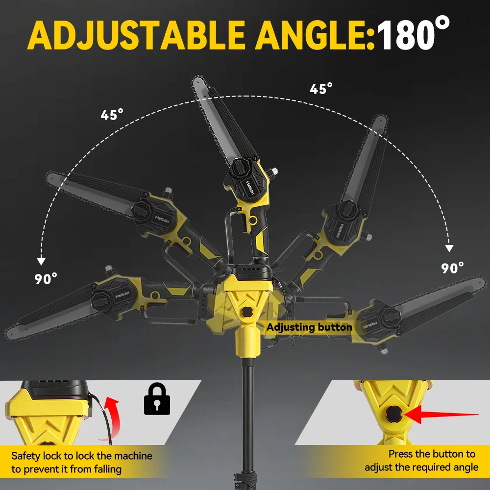 MELLWIN 4-in-1 Bürstenloser Teleskopstab mit 8-Zoll-Kettensäge & 32-mm-Gartenschere Set Gartenpflegewerkzeug für Makita 18V Akku – Detail 13
