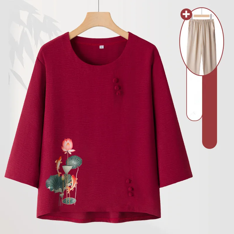 

XL-4XL комплект из двух предметов для мамы среднего возраста, хлопковый брючный костюм с рукавами 3/4, женские пижамы, весенне-осенняя домашняя одежда, внешний наряд