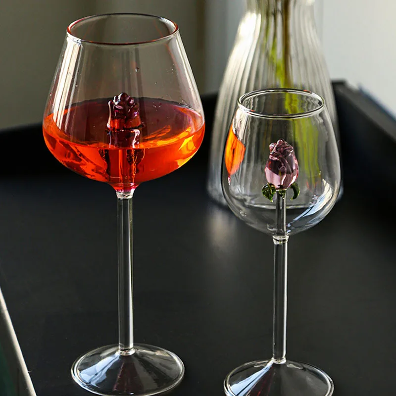 Hand Blown Rose Red Wine Glasses 7.4/10/22oz Crystal Wine Glasses With Long Stem Water Cocktail Highball Glass Bar Glassware