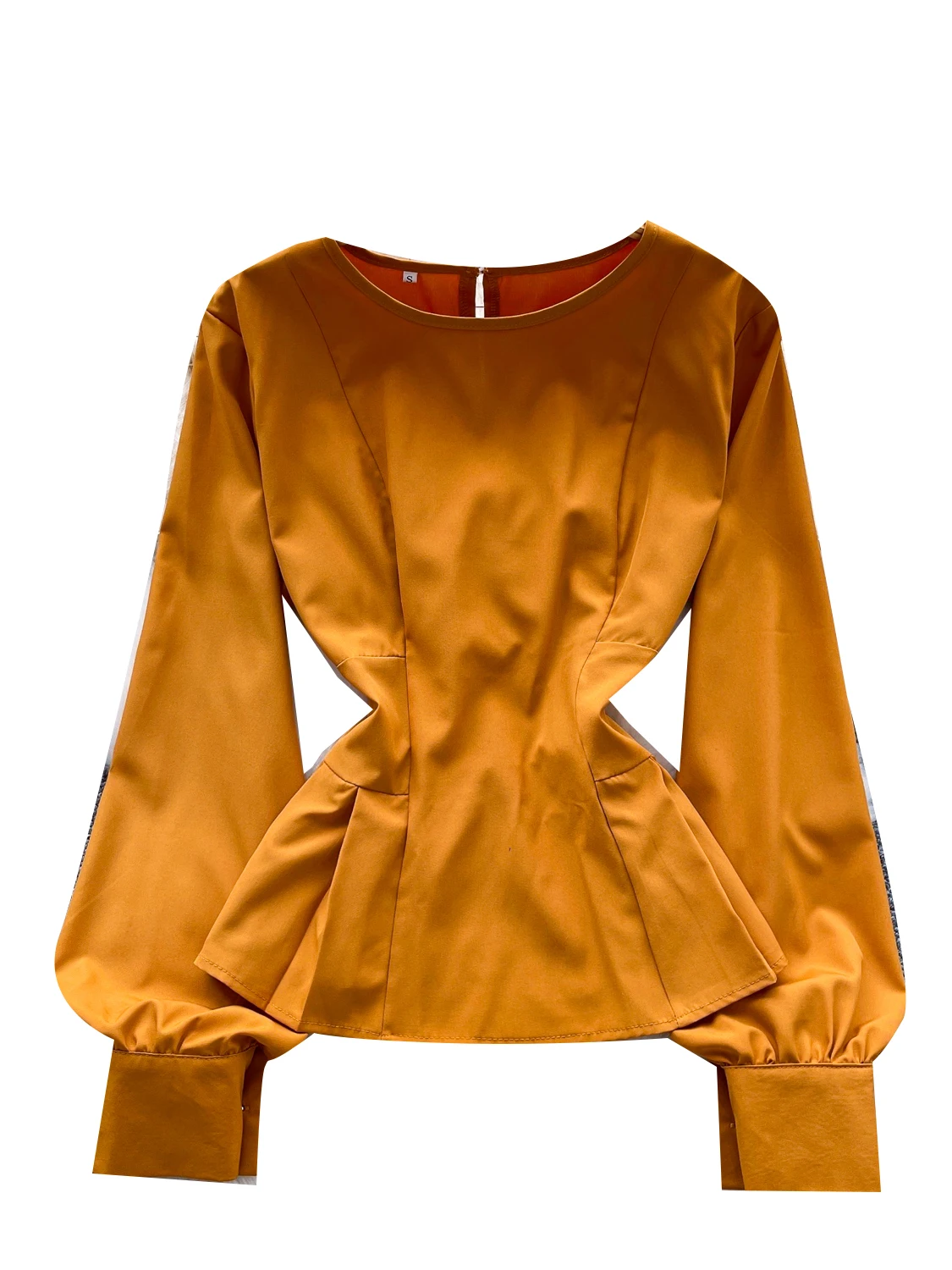 

Ele Casual Long Sve irt Women's Faionable Waist-Cinching Top Breathable Polyester Fiber Comfortable Autumn Wear