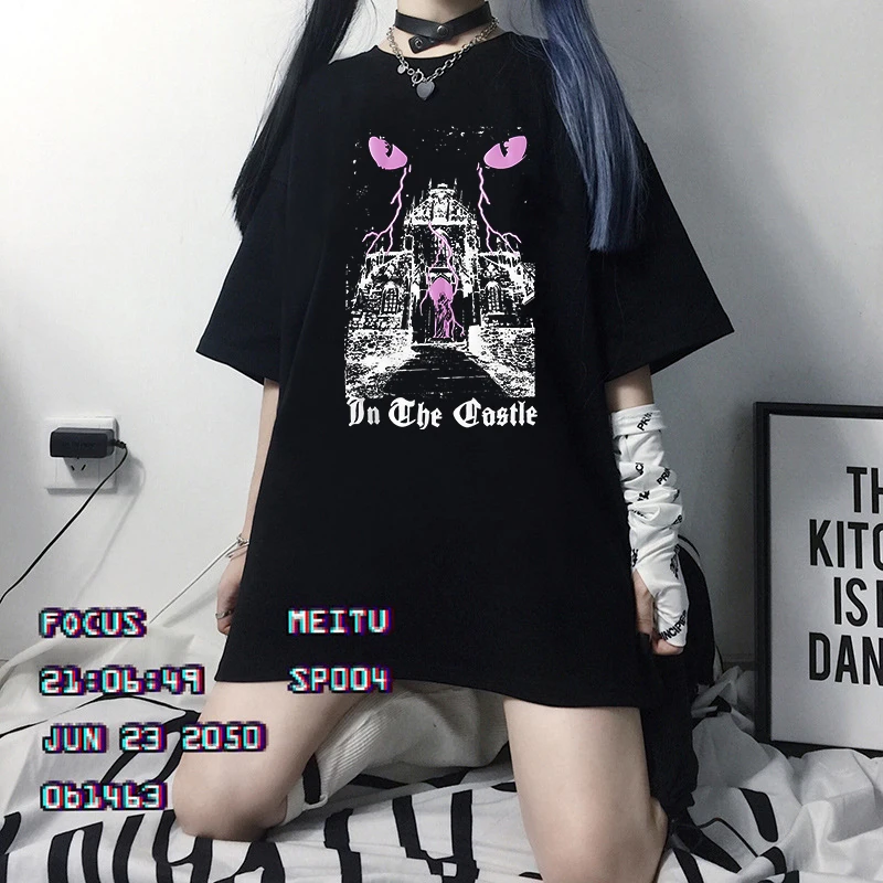 Amerikanischen Vintage Kreative Comic Muster Druck T-Shirts Y2K Streetwear Harajuku Ästhetik T Frauen Mode Beiläufige Lose Tops