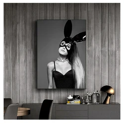 Black and White Wall Art Canvas Print Painting Decoration Picture Wallpaper Living Room Decor Ariana Grande Music Singer Poster