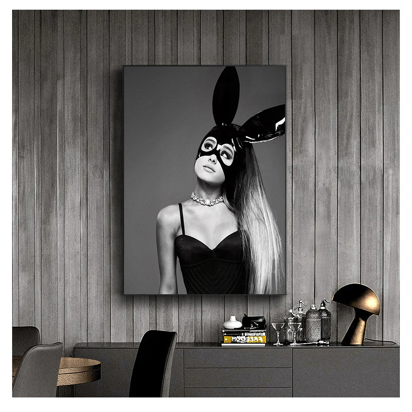 Black and White Wall Art Canvas Print Painting Decoration Picture Wallpaper Living Room Decor Ariana Grande Music Singer Poster