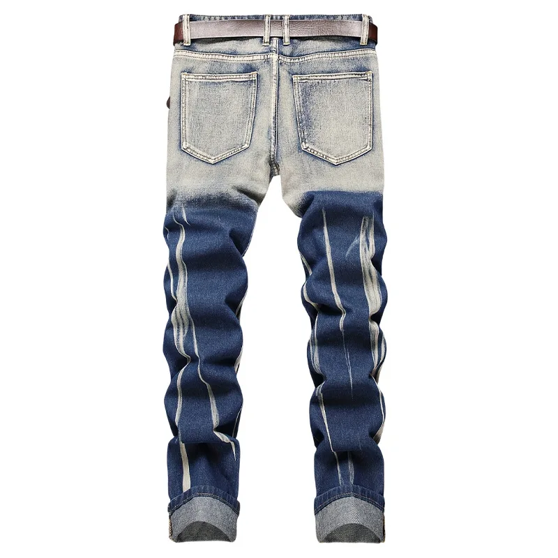 Ripped Red Patch Elastic Slim Fit Light Jeans Small Feet Men's Casual