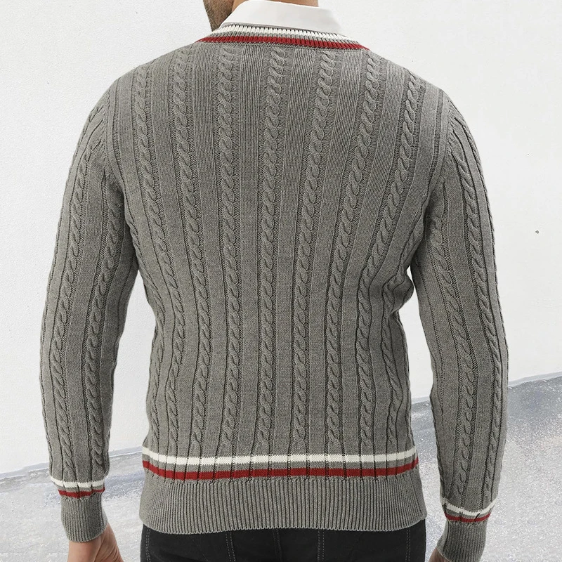 2024 Autumn Fashionable Sweater Mens Long Sleeve V Neck Striped Knit Jumpers Men Casual Slim Knitting Pullover Tops Streetwear