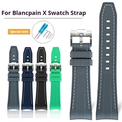 견본 X Blancpain Fifty Fathoms Five Oceans 남성 여성 방수 고무 팔찌 시계 밴드 용 22mm 곡선 끝 실리콘 스트랩