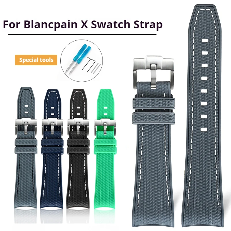 22mm Curved End Silicone Strap for Swatch X Blancpain Fifty Fathoms Five Oceans Men Women Waterproof Rubber Bracelet Watch Band