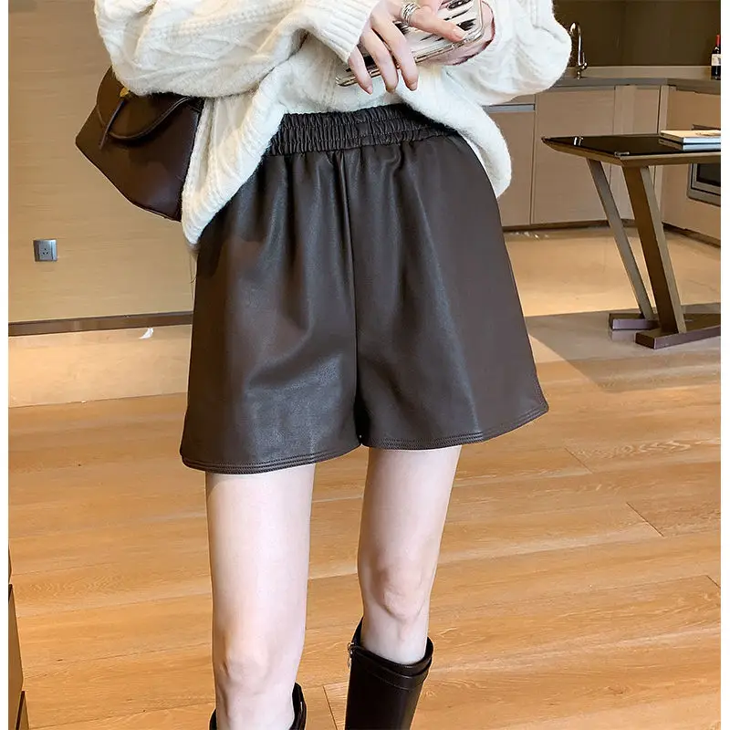 

Hot Sale 2024 New Fashion Women Faux PU Leather Shorts Sexy Elegant High Waist Pocket Short Female Pantalones Cortos T360