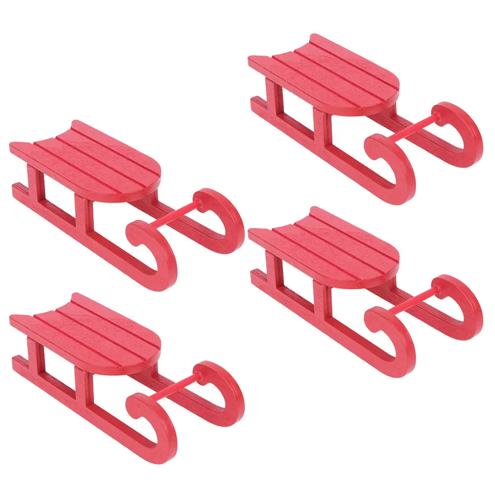 

4 Pcs Sleigh Decoration Sleds Ornament Christmas Small Decorative Mini for Crafts Miniature Tree