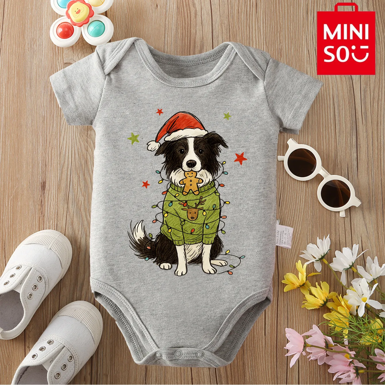 

MINISO Merry Christmas Cute Little Doggy Pure Cotton Cloths Onesie Jumpsuit Bodysuit for 0-12 Months Newborn Best Gift for Baby