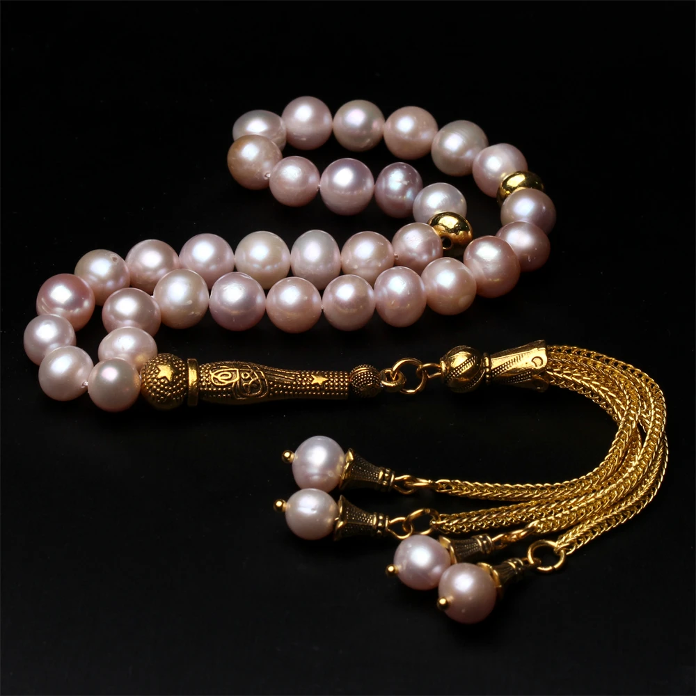 

New pearl Tasbih Gold tassel Natural freshwater pearl size 8-9mm Rosary Ramadan Muslim 33 prayer beads islam jewelry misbaha