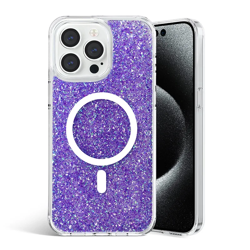 

Luxury Quality Bling Glitter Magsafe Magnetic Hard Phone Case for iPhone 16 15 14 13 Plus Pro Max Wireless Charge Cover