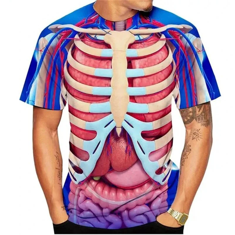 Skeleton Internal Organs 3D Print T-Shirts Streetwear Men Women Fashion Short Sleeve T Shirt O-Neck Kids Tees Tops Clothing