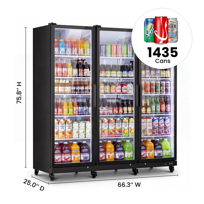 Commercial Upright Refrigerators 3 Doors Commercial Drink Fridge Glass Door for Restaurant Beverage Cooling Display Use