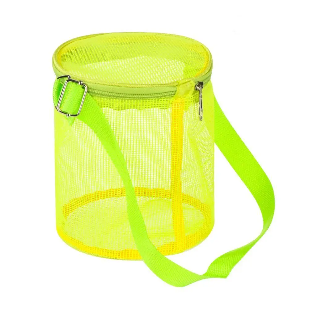 Mesh Beach Bag for Kids Toy Organizer Net Zipper Adjustable Shoulder Strap Storage Pouch Child Shell Collecting Bag Round Bucket