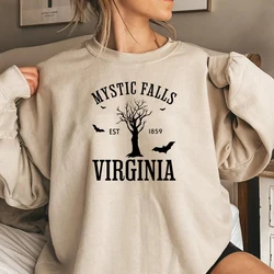 Mystic Falls Virginia Sweatshirt Vampire Diaries Hoodie Retro TV Show TVD Sweater Damon Salvatore Crewneck Sweatshirts Fans Gift