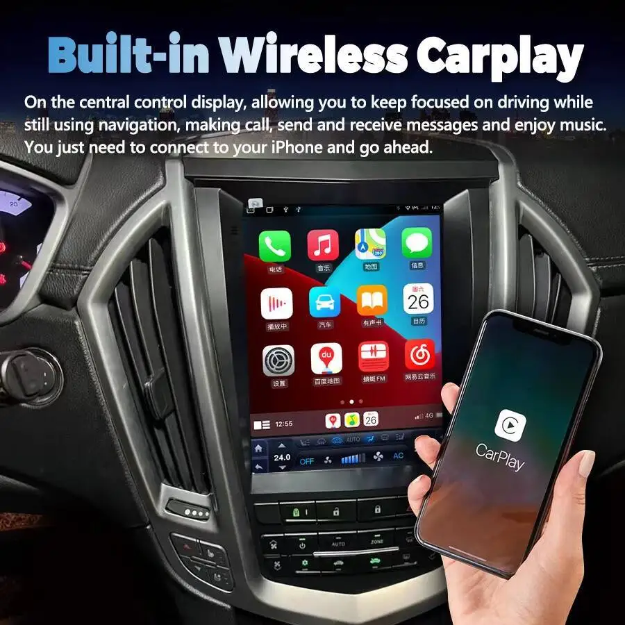 لكاديلاك SRX 2009-2012 أندرويد 15 شاشة تعمل باللمس Carplay راديو السيارة السيارات ستيريو الوسائط المتعددة مشغل فيديو نظام تحديد المواقع والملاحة رئيس وحدة