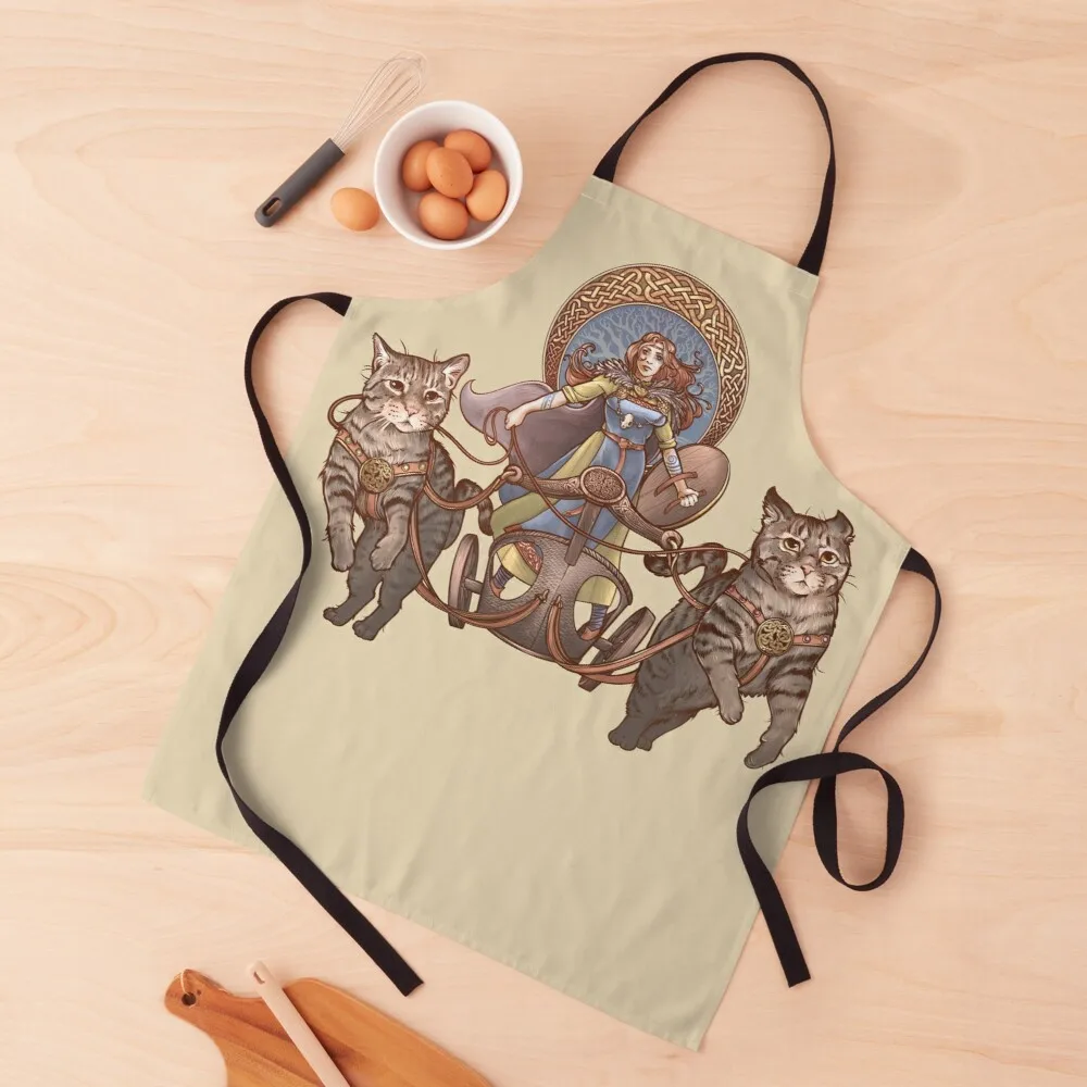 Freya Driving Her Cat Chariot Apron kitchen apron woman