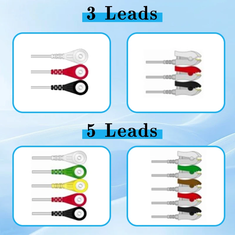 One-Piece Ecg Cable Ekg Cable Aha 3leads 5leads Snap Clip Ecg Lead Wires for Physio Lifepak Mornitor Machine