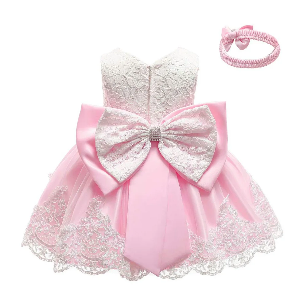 0-5 Years Old Baby Children Princess Dress One Year Old Dress Bow Lace Dress Evening Dress Baby Birthday Combination Set