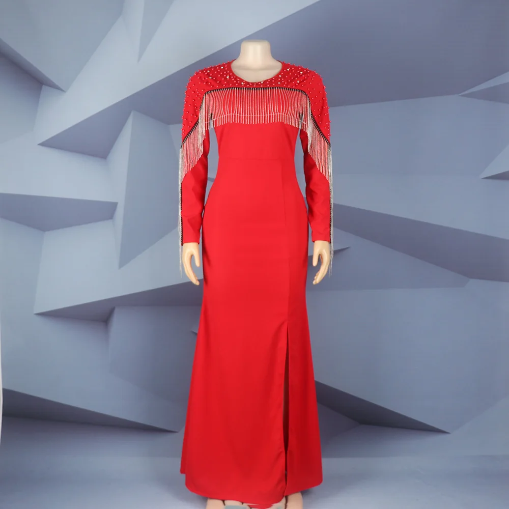 2023 مخصص ذيل السمكة تنورة مطاطا مساء فستان حجر الراين شرابة زائد الخرز