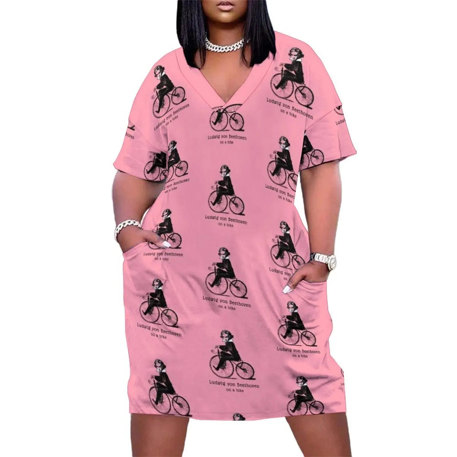 Beethoven on a Bicycle Loose Pocket Dress summer clothes for women Dance dresses